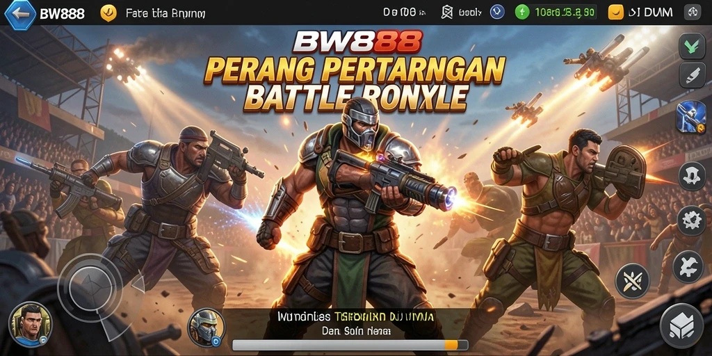 Tampilan gameplay seru di <strong>BW888</strong> dengan pertempuran intens Battle Royale.