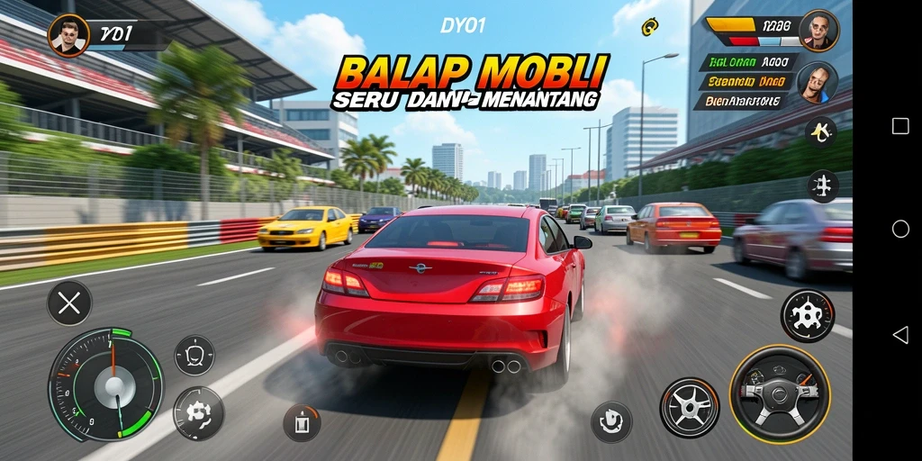 Screenshot gameplay DYO1 yang menampilkan aksi balap yang mendebarkan.