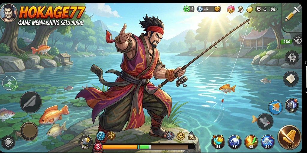 Screenshot menunjukkan gameplay memancing yang menarik dan menawan.
