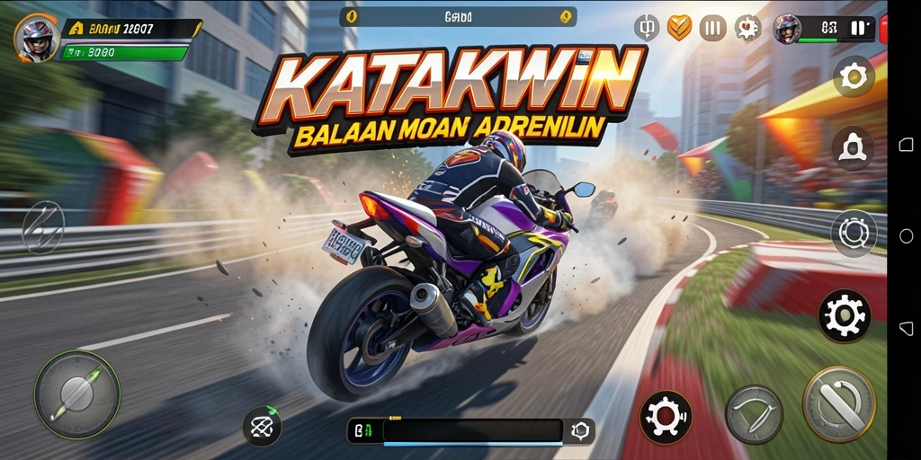 Gameplay KATAKWIN menampilkan aksi balapan motor yang menegangkan dan dinamis.