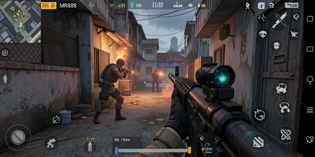 Menampilkan aksi seru dalam gameplay FPS di MR888.