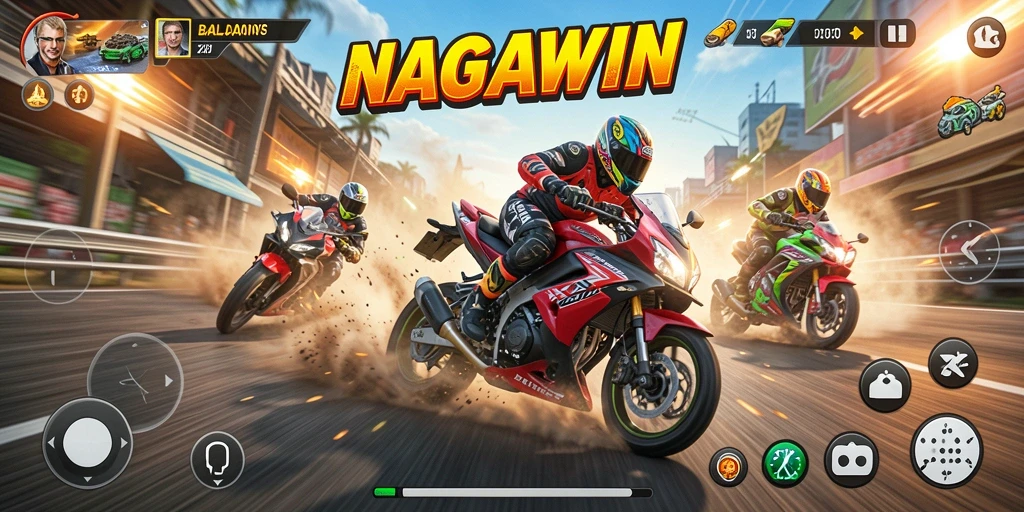 Tampilan gameplay NAGAWIN yang menegangkan saat balapan motor.