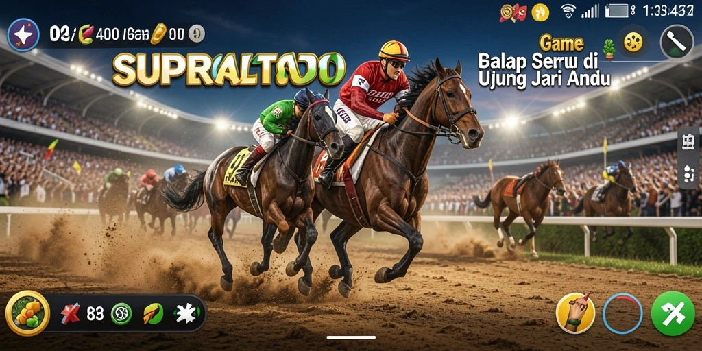 Tampilan gameplay SUPERLIGATOTO dengan mobil balap yang memacu adrenalin.