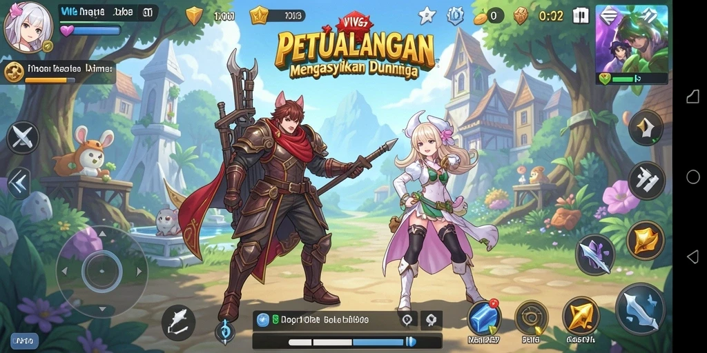 Tampilan gameplay seru di <strong>VV62</strong> saat berpetualang dan bertarung.
